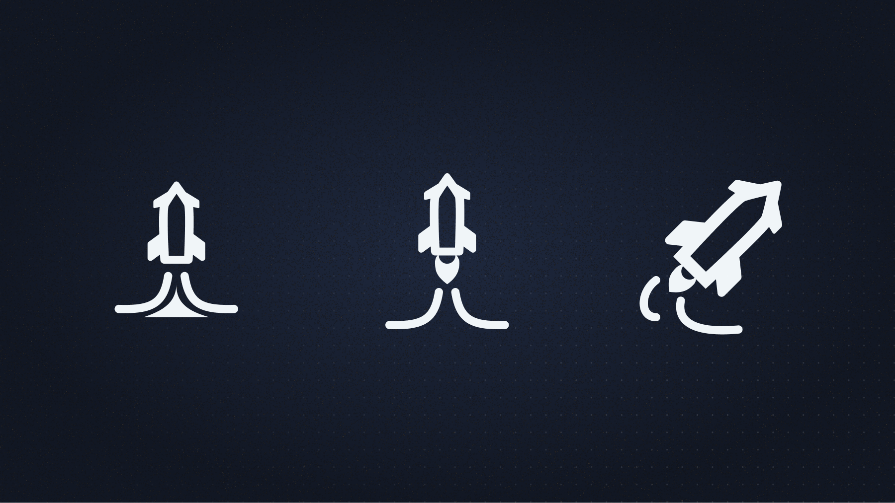 Three iterations of the CXFabric starship launch icon showing its motion and exhaust treatment